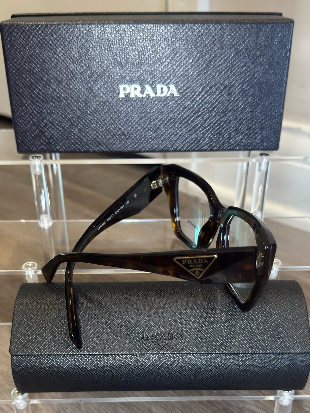 Prada Logo Honey Tortoise Cateye Eyeglasses PR09ZV